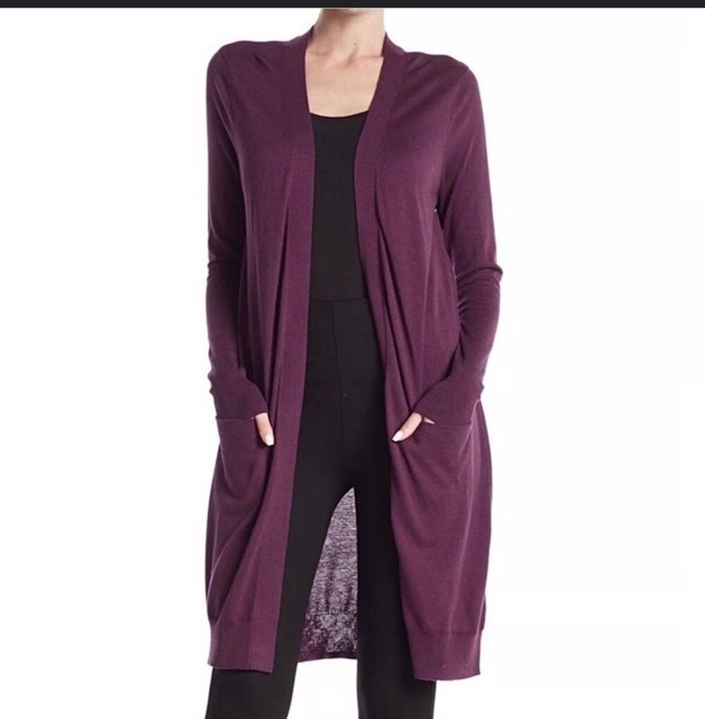 Joseph A Sweater Cardigan Long Duster Longline Knit 90s Y2K Plum Luxury Money S